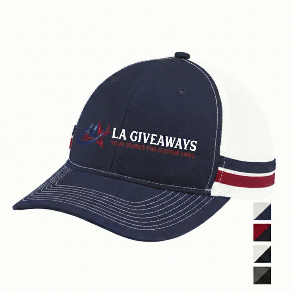 CP-CP-MARY-02 (2) Port Authority Two-Stripe Snapback Trucker Embroidered Cap - Image 1