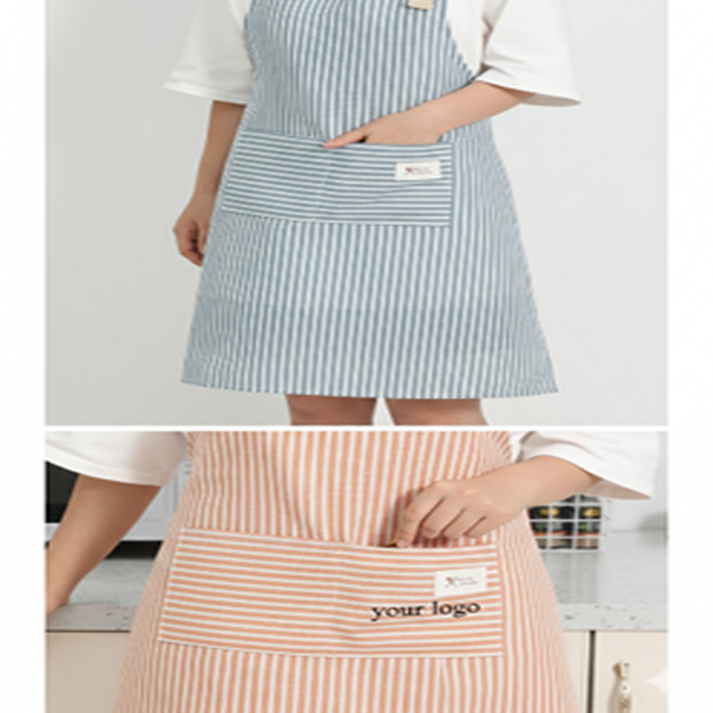 KW-kw-Esh-02 Custom Cooking Aprons Bib Chef Apron 2 Pockets Cotton Linen - Image 1