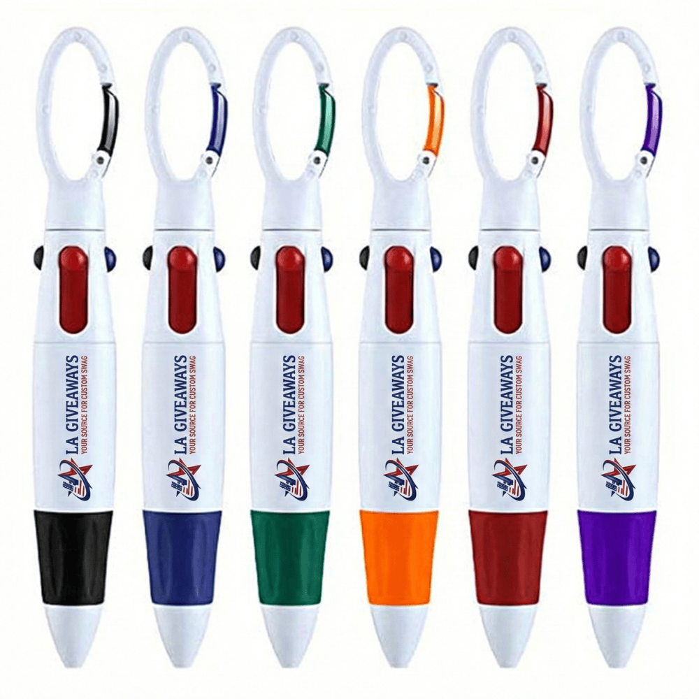 OS-PEN-MARY-05 Rocket 4 Color Retractable Pen with Carabiner - Image 1