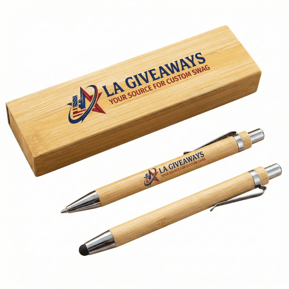OS-PEN-MARY-06 Eco-friendly Bamboo Ballpoint Pen And Stylus Gift Set - Image 1