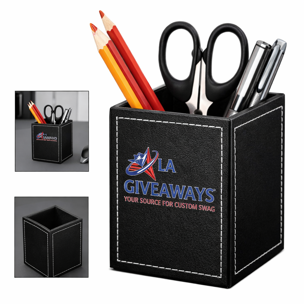 SOS-PH -UZA-03 1 Leather Square Desktop Accessories Pen Holder - Image 1
