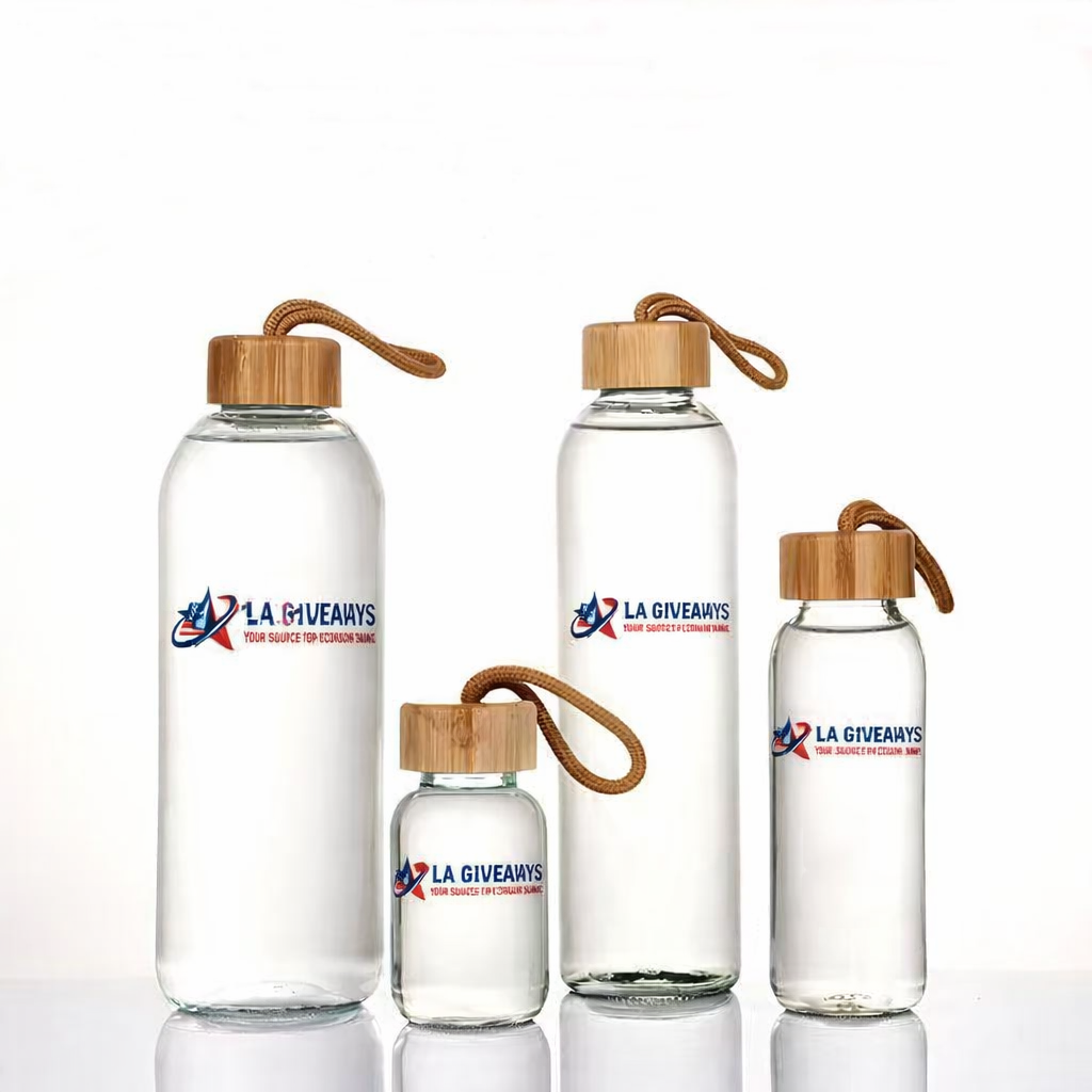 GP-GB-UZA-01 1 Custom logo Glass Water Bottle with Stainless steel and lid - Image 1