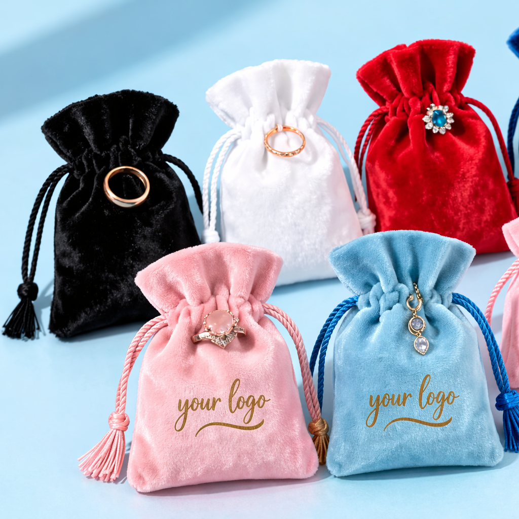 JP-bag-Esh-01 (1) Velvet Jewelry Pouch Custom Drawstring Bag With Brand logo - Image 1