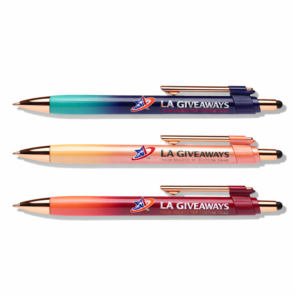 OS-PEN-SAM-08 (2) Full Color Ombre Monroe Stylus Pen with Rose Gold Trim